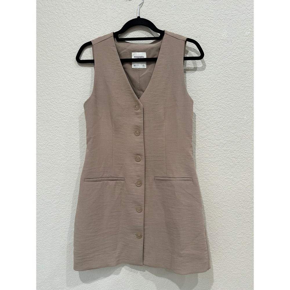 Abercrombie & Fitch Tan Button Front Vest Mini Dress Sleeveless V-Neck Small